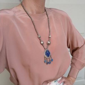 vintage 1970's AFGHAN LAPIS and SILVER necklace 70's